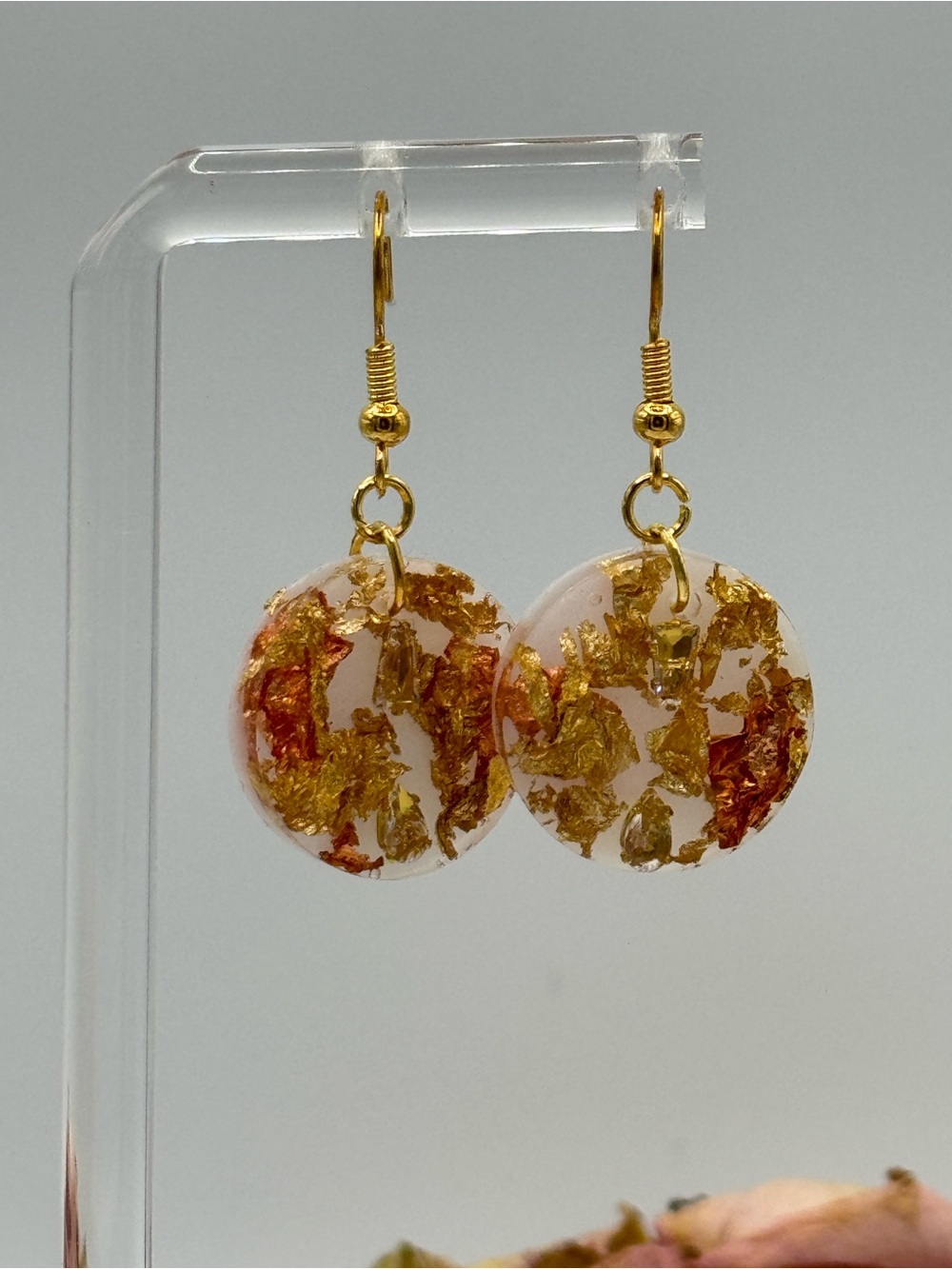 Gold / Rose Gold Flake Round Resin Drop Earrings - Women Jewelry